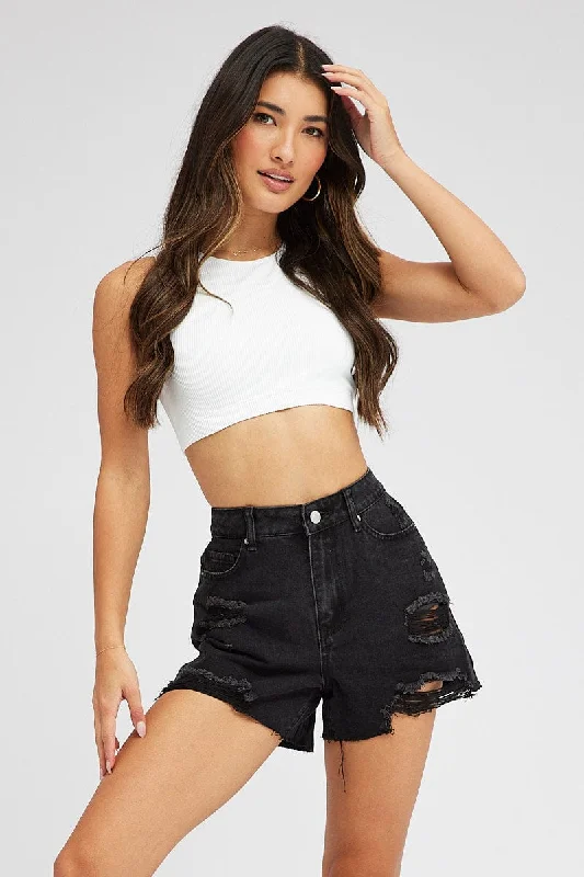 More Discounts, More Joy!Black Ripped Denim Shorts