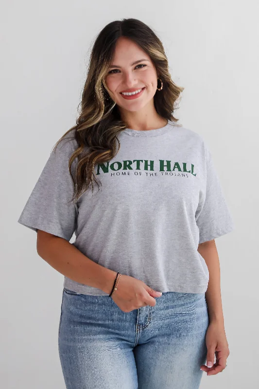 Shop the Hottest Deals!Heather Grey North Hall Home Of The Trojans Cropped Tee
