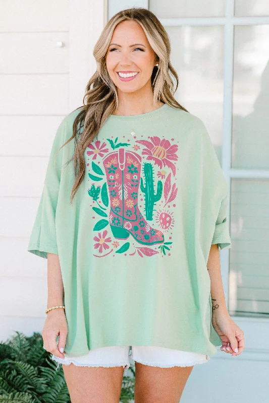 Incredible Savings Inside!Boho Boot Boyfriend Tee, Light Green