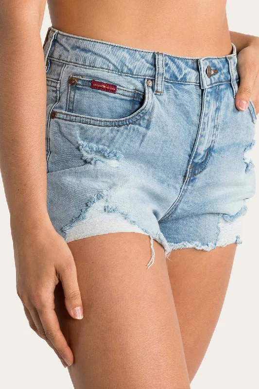 Shop Before It’s Gone!Jessie Womens Mid Rise Ripped Denim Short - Vintage Light Blue