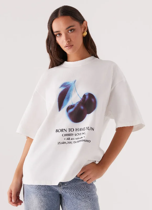 Get It Before It’s Gone!Born To Have Fun Oversized Graphic Tee - Cherry
