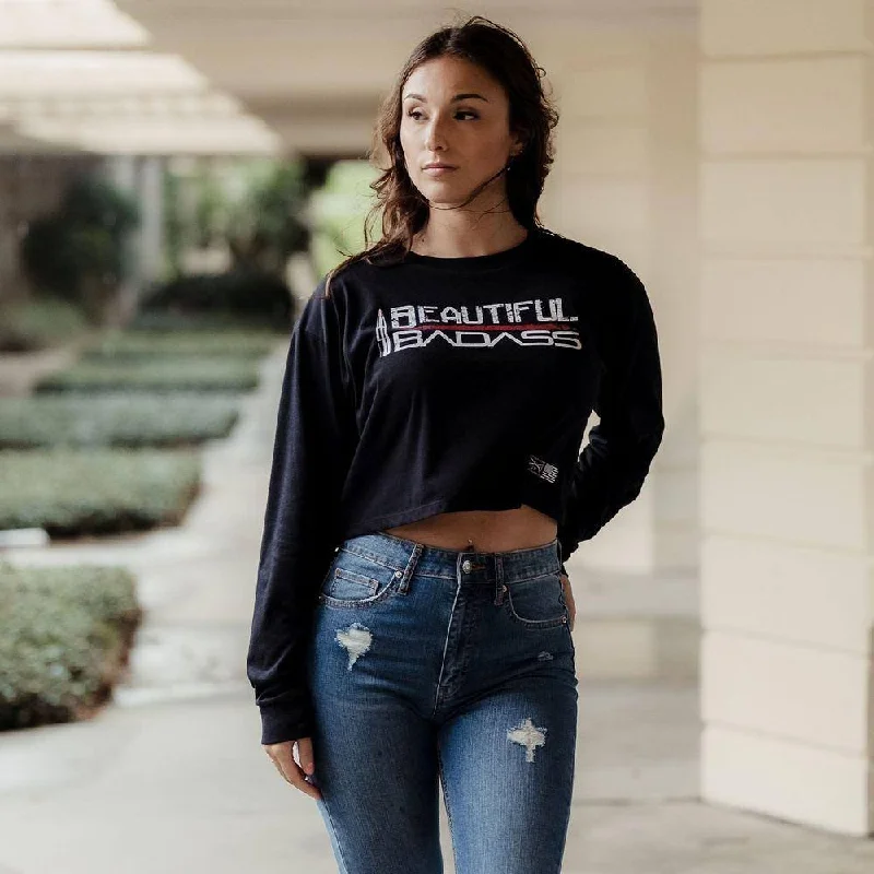 Your Shopping Spree Starts Here!Women's Beautiful Badass Long Sleeve Cropped T-Shirt - Black Your Shopping Spree Starts Here!Women's Beautiful Badass Long Sleeve Cropped T-Shirt - Black