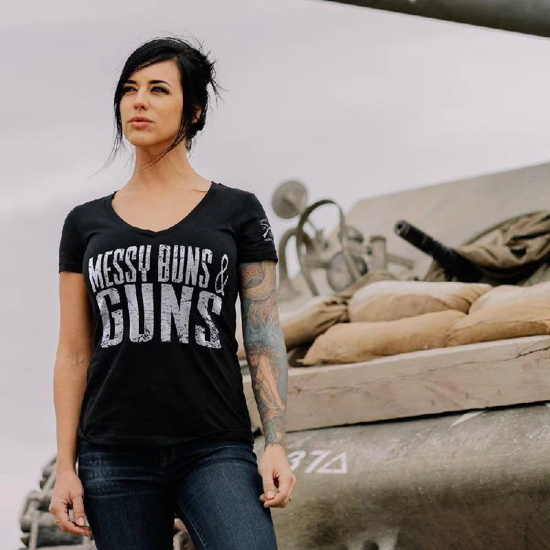Save More with Every Purchase!Women's Messy Buns & Guns V-Neck - Black