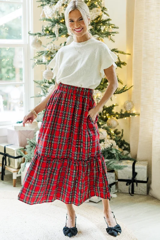 Buy More, Pay Less!All In A Dream Red Tartan Plaid Midi Skirt