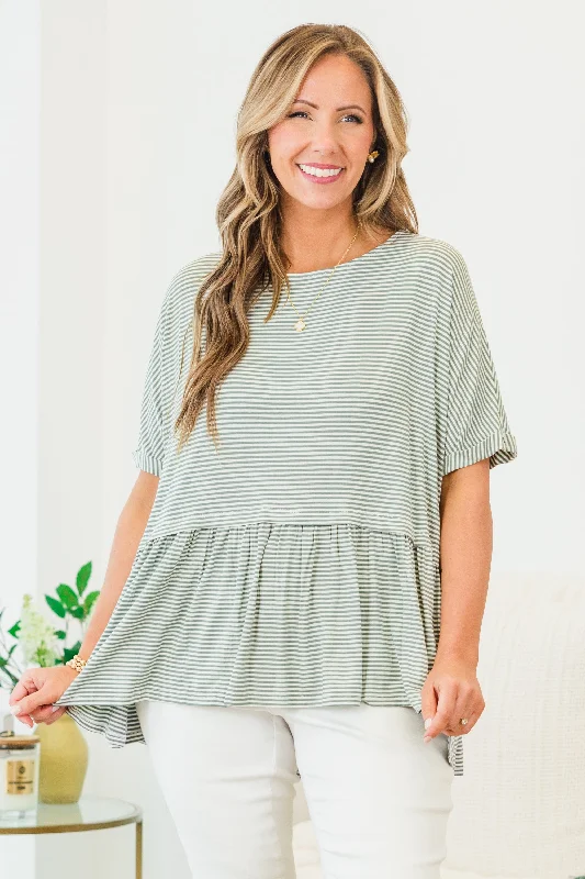 Save More When You Shop More!Wear And Tear Top, Sage-Ivory