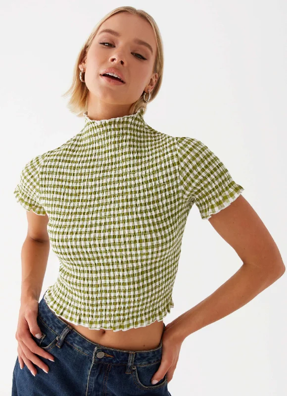 Limited Stock Available!Cleo Tee - Khaki Gingham