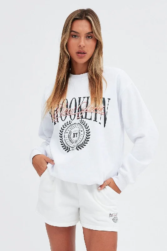 Buy More, Save More!White Track Short Mid Rise Elastic Waist Brooklyn