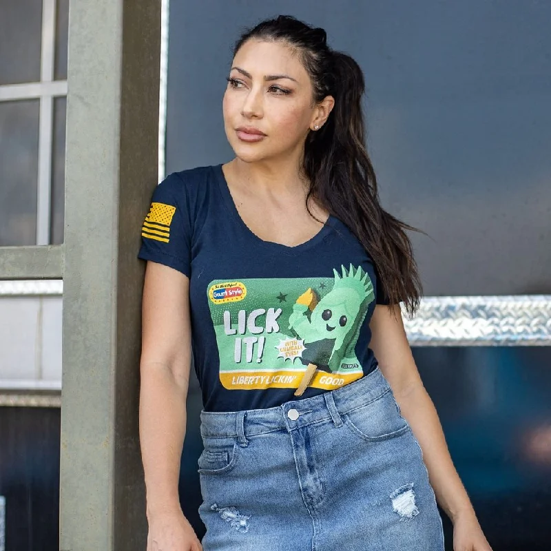 Unbeatable Prices!Women's Lick It V-Neck T-Shirt - Midnight Navy