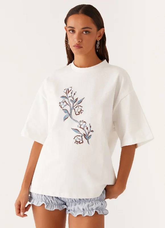 Mega Sale Happening Now!Born To Have Fun Oversized Graphic Tee - Blue Floral