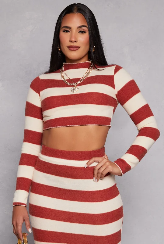 Amazing Prices You Can’t Resist!Brush Knit Striped Crop Top