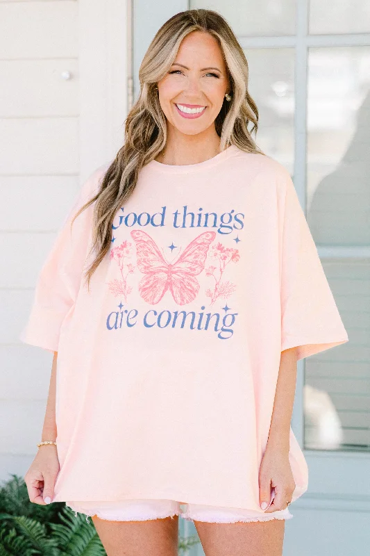 Stock Up and Save!Butterfly Daydreams Boyfriend Tee, Cream Pink