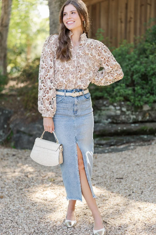 Find Your Perfect Deal Today!Ready And Radiant Medium Wash Denim Midi Skirt