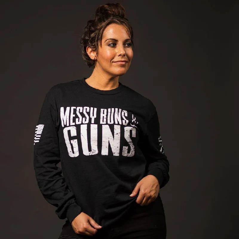 Get It Before It’s Gone!Women's Messy Buns & Guns Long Sleeve - Black