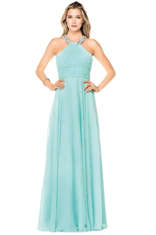 Glow by Colors - G183 Gem Beaded Halter Chiffon Evening Dress