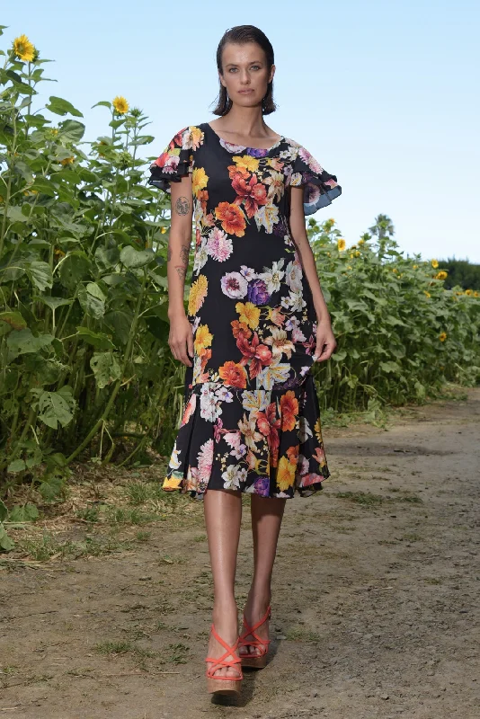 Curate - Modern Romantic Dress - Black Floral