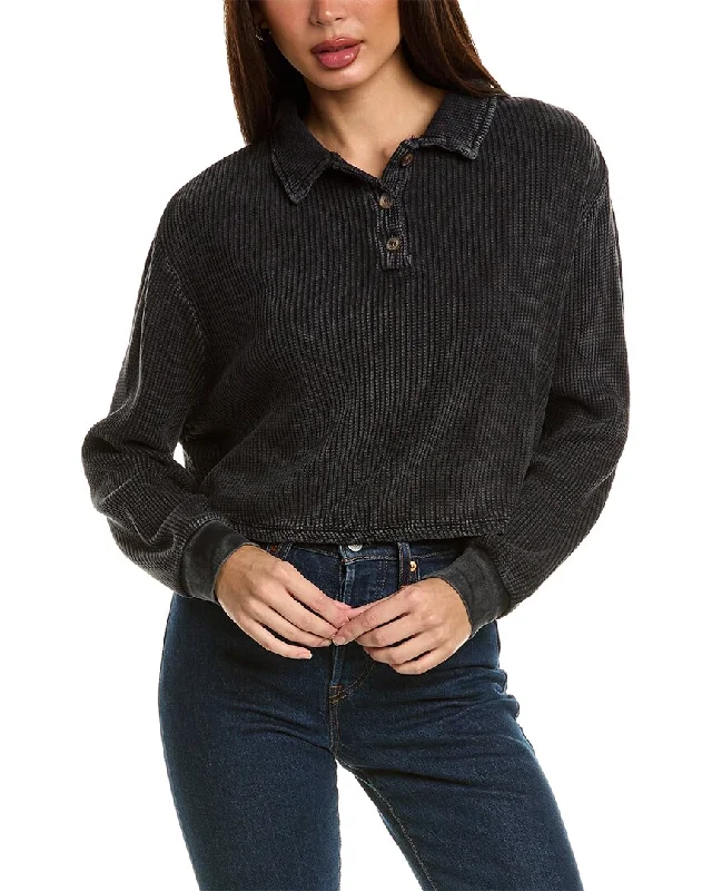 Brook + Lynn Waffle Knit Crop Pullover