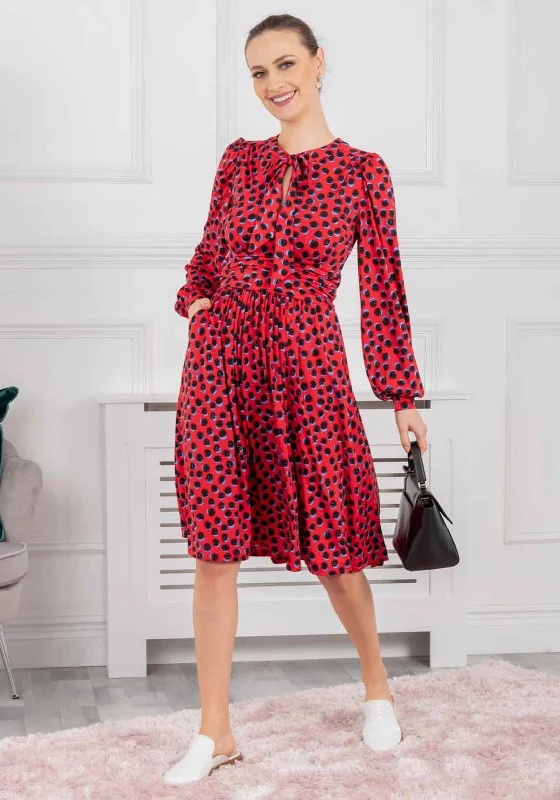 Jolie Moi Allyn Bow Neck Printed Dress, Red Spot