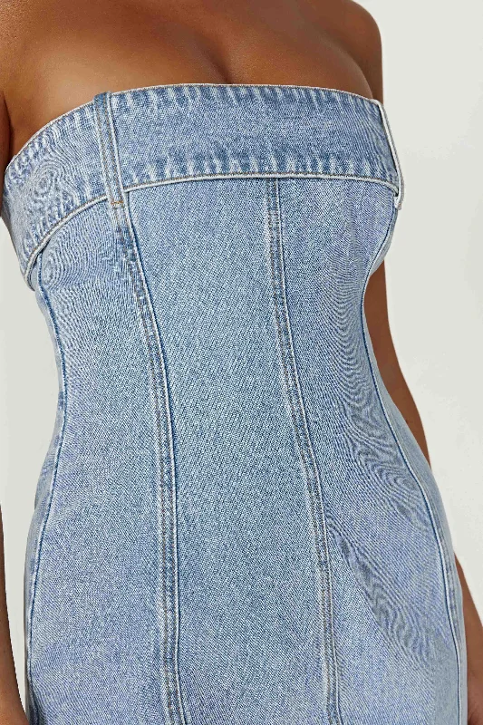 Teddi Denim Mini Dress - Mid Blue