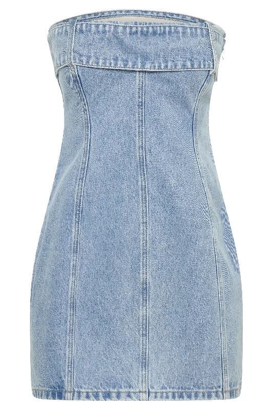 Teddi Denim Mini Dress - Mid Blue