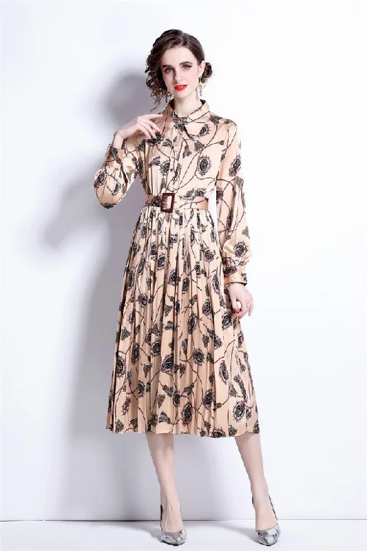 Snag the Best Prices Now!Apricot & Print Day A-line Long Sleeve Below Knee Dress