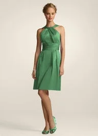 Price Drop Alert!David's Bridal Short Cotton Dress w/ Y-Neck, Skirt Pleating 83690