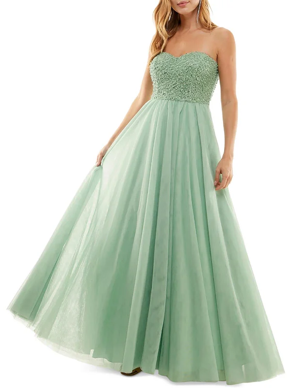 Must-Have Deals Inside!Juniors Womens Beaded Lace-Up Evening Dress