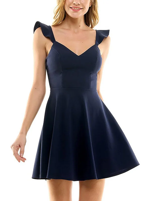 Stock Up and Save!Juniors Womens Ruffle Sleeve Lace Back Fit & Flare Dress