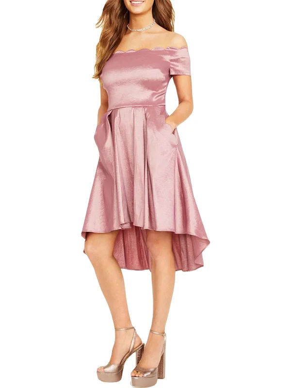 The Sale You’ve Been Waiting For!Juniors Womens Scalloped Off the Shoulder Fit & Flare Dress
