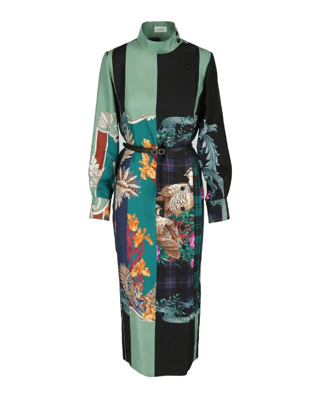 Get the Best for Less!Mandarin Collar Maxi Silk Dress