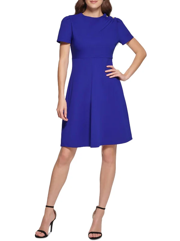 Buy One, Get One Free!Petites Womens Button Shoulder Short Sleeves Fit & Flare Dress