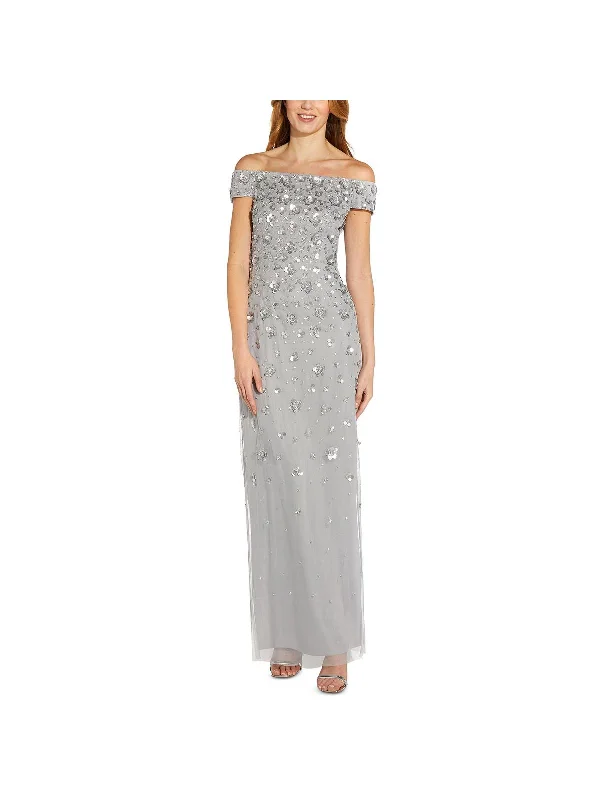 Get More, Spend Less – Shop Now!Petites Womens Embellished Off-The-Shoulder Evening Dress