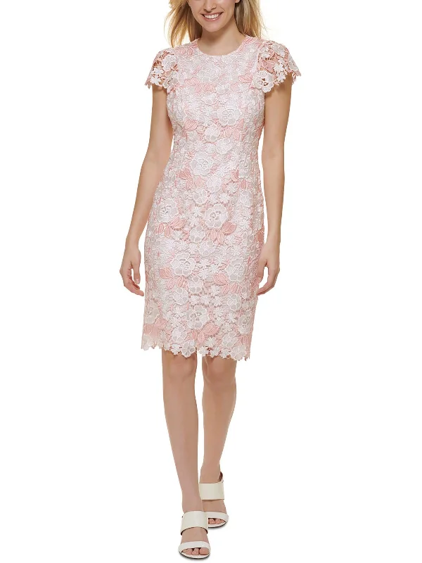 Shop the Hottest Deals!Petites Womens Lace Overlay Above Knee Sheath Dress