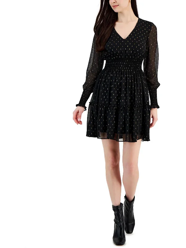 Buy More, Pay Less!Petites Womens Metallic Mini Fit & Flare Dress