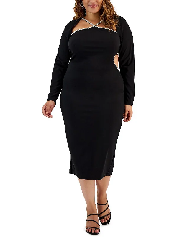 Today Only – Don’t Miss It!Plus Womens Crepe Embellished Sheath Dress