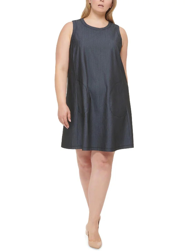 One Click Away from Big Savings!Plus    Womens Denim Midi Shift Dress