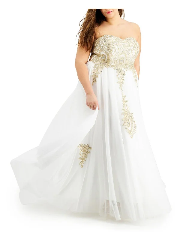 Exclusive Savings This Week!Plus Womens Embroidered Sweeheart Neckline Formal Dress