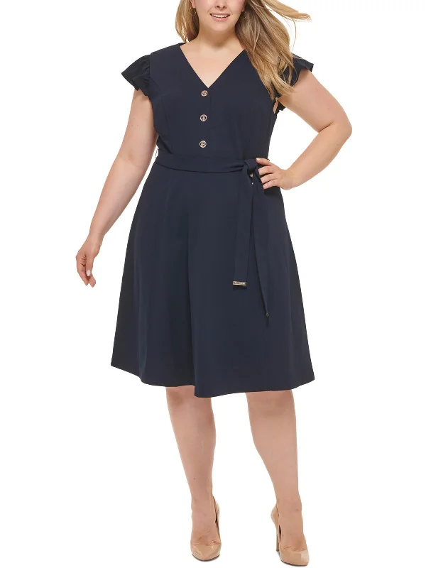 More Discounts, More Joy!Plus Womens Knit Ruffle Sleeves Cocktail and Party Dress
