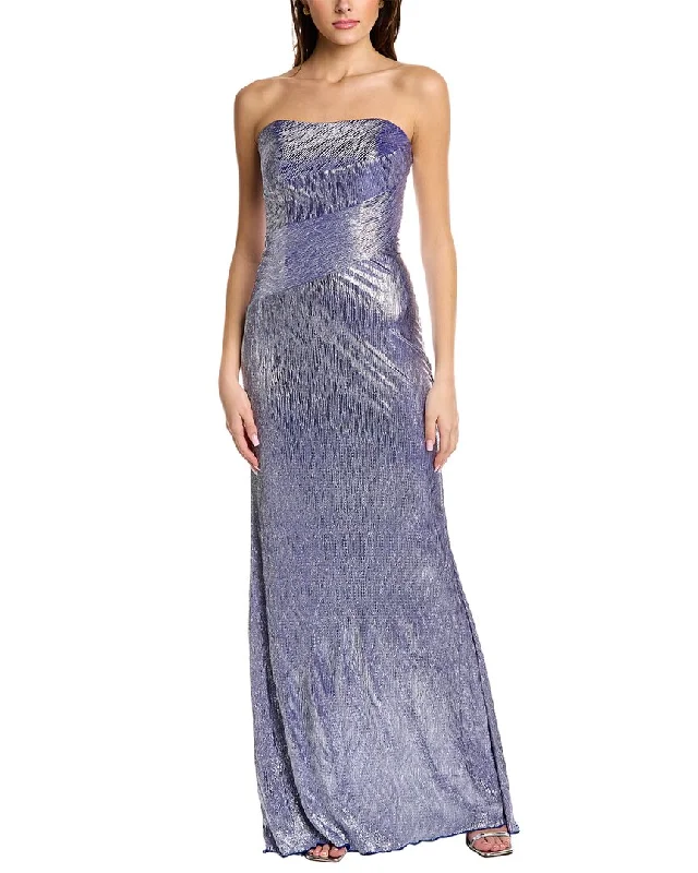 One Day Only – Huge Savings!Rene Ruiz Strapless Metallic Knit Gown