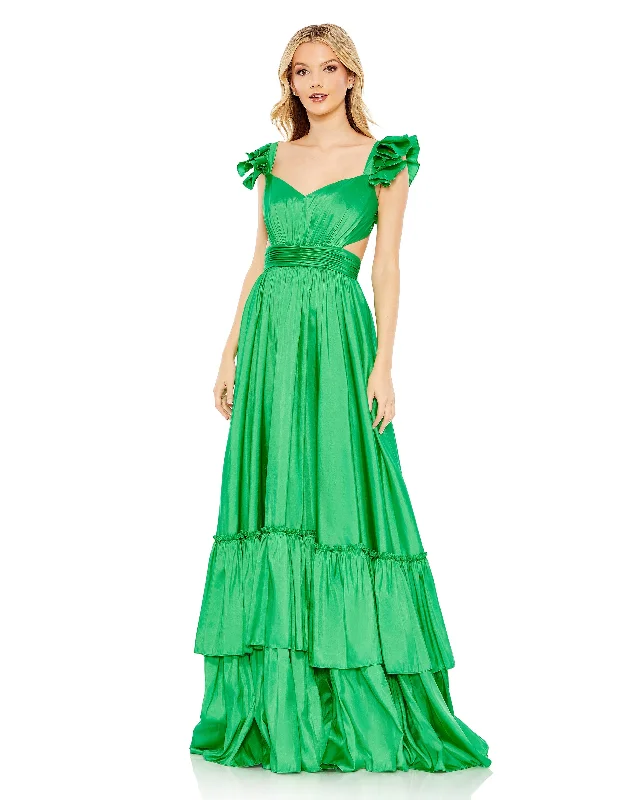 Shop Before It’s Gone!Ruffle Shoulder Cut Out Gown