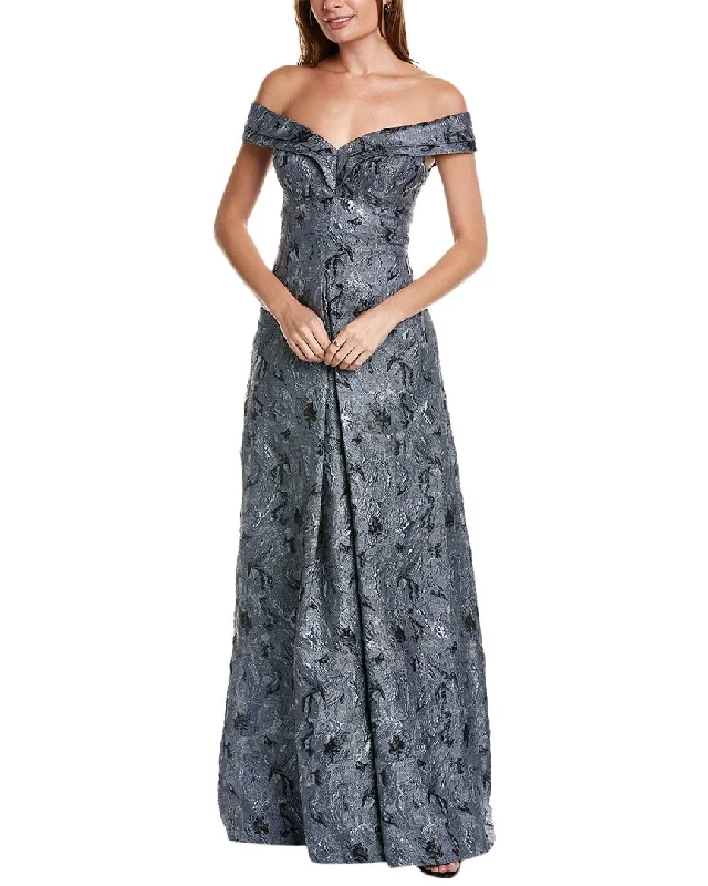 Limited Stock Available!Teri Jon by Rickie Freeman Off-The-Shoulder Jacquard Gown