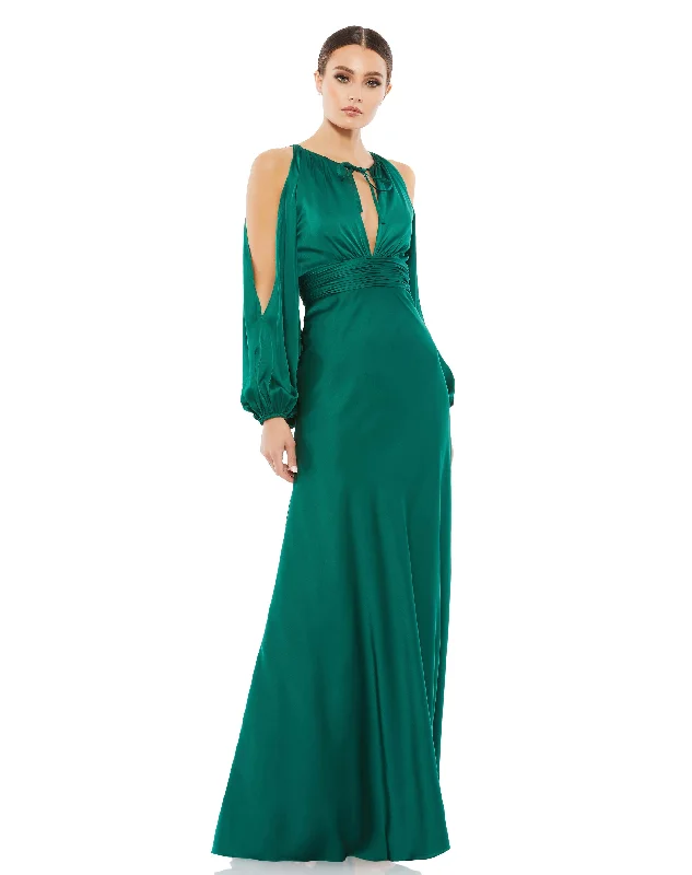 Exclusive Offers You’ll Love!Tied Keyhole Cold Shoulder Bishop Sleeve Gown
