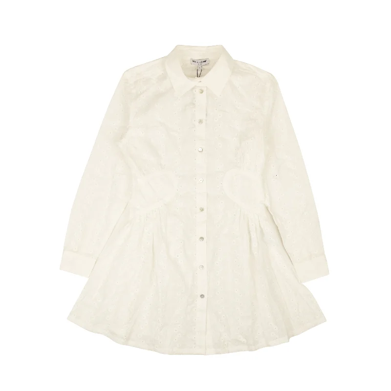 Enjoy Huge Discounts Now!White Cotton Eyelet Long Sleeve Dress