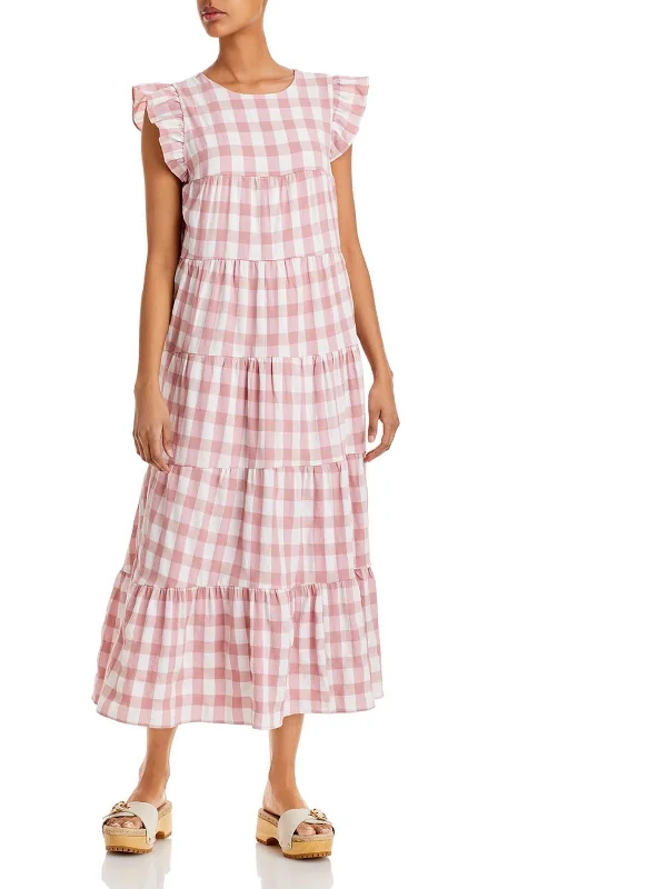 New Discounts Just Dropped!Womens Gingham Midi Babydoll Dress