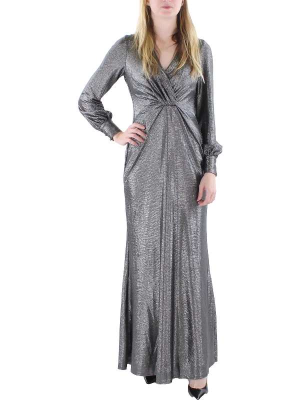 One Click Away from Big Savings!Womens Metallic Surplice Evening Dress