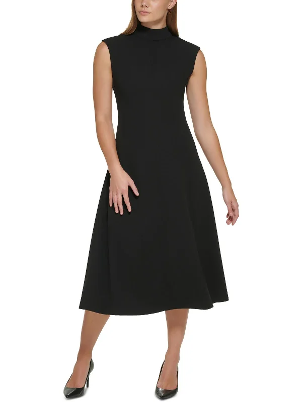 Your Shopping Spree Starts Here!Womens Mock Neck Midi Fit & Flare Dress