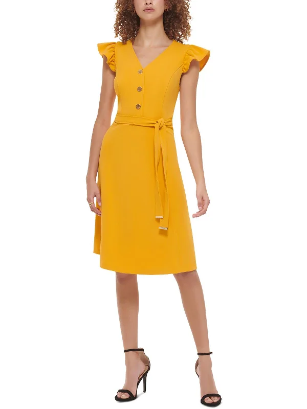 Biggest Sale of the Season!Womens Ruffle Sleeve Knee Shirtdress