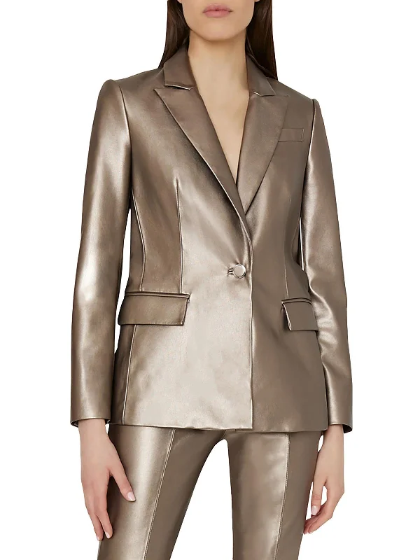 Your Favorite Sale is Back!Alexa Womens Faux Leather Metallic One-Button Blazer