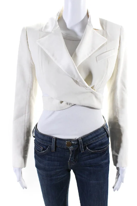 Limited Edition, Limited Price!Balmain Womens Wide Lapel Button Closure Cropped Wrap Blazer White Limited Edition, Limited Price!Balmain Womens Wide Lapel Button Closure Cropped Wrap Blazer White