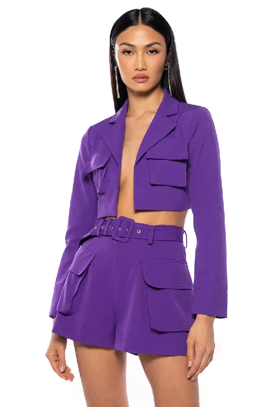 Time to Snag a Bargain!BETTER LUCK CROP BLAZER IN PURPLE