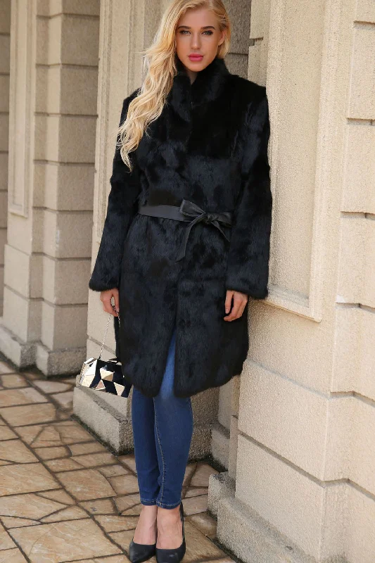 Don’t Wait – Deals Won’t Last!Black Long Faux Fur Shearling Coat with Belt